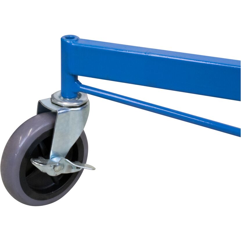Blaues Metallgestell mit grauer Rolle
