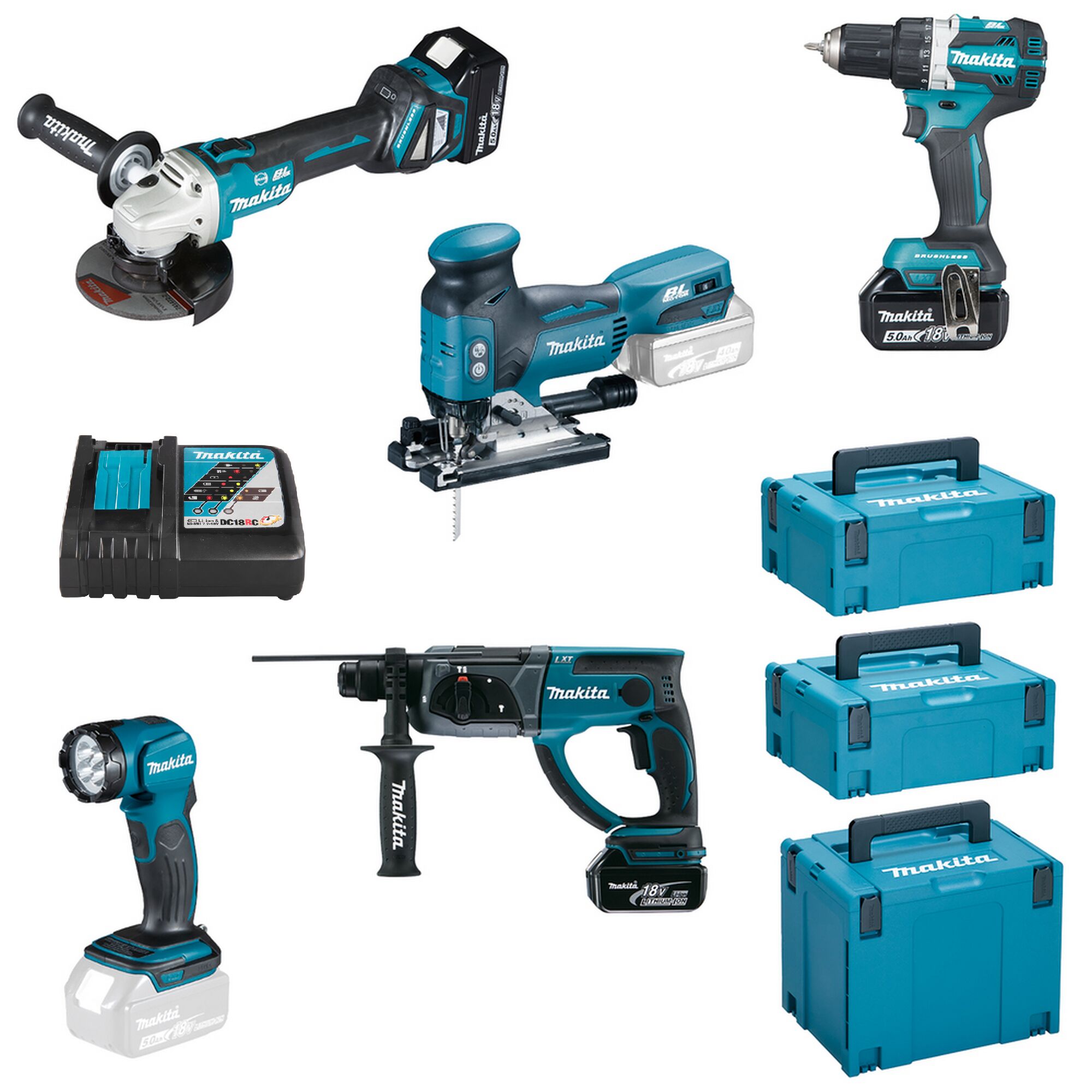 Makita 18V Akku-Maschinenset mit Koffern
