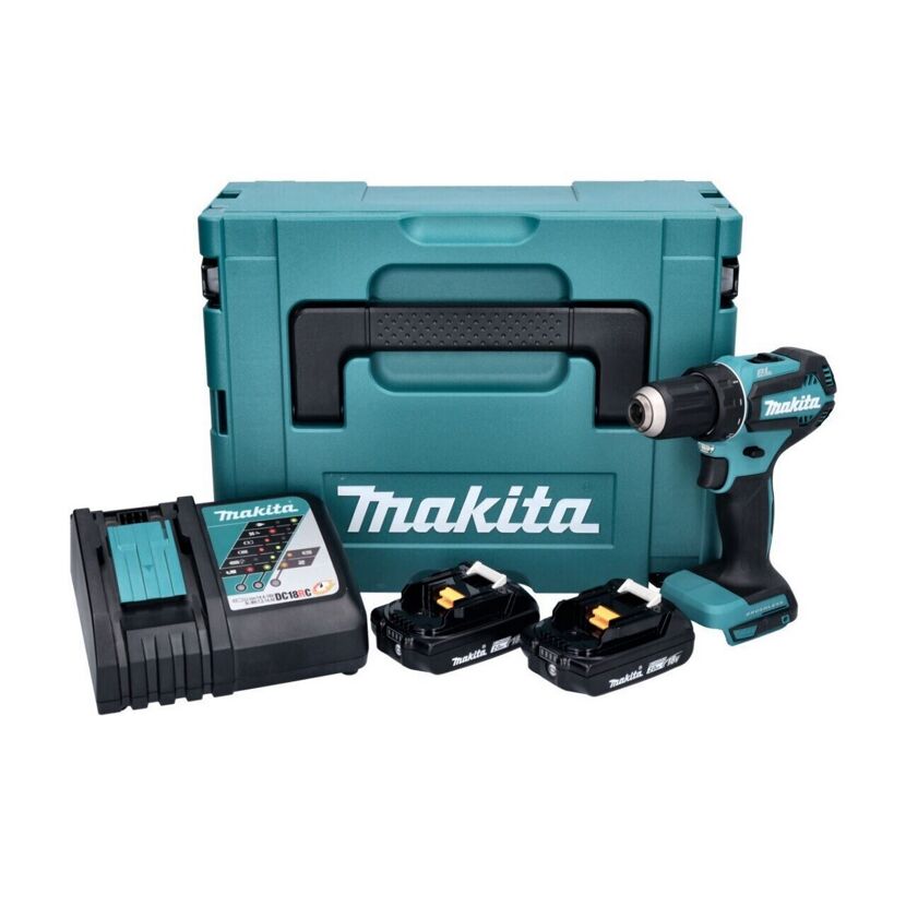 Makita Akkubohrschrauber mit Ladegerät, zwei Akkus und Koffer