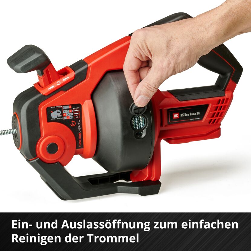 Hand hält einen Einhell Akku-Rohrreiniger
