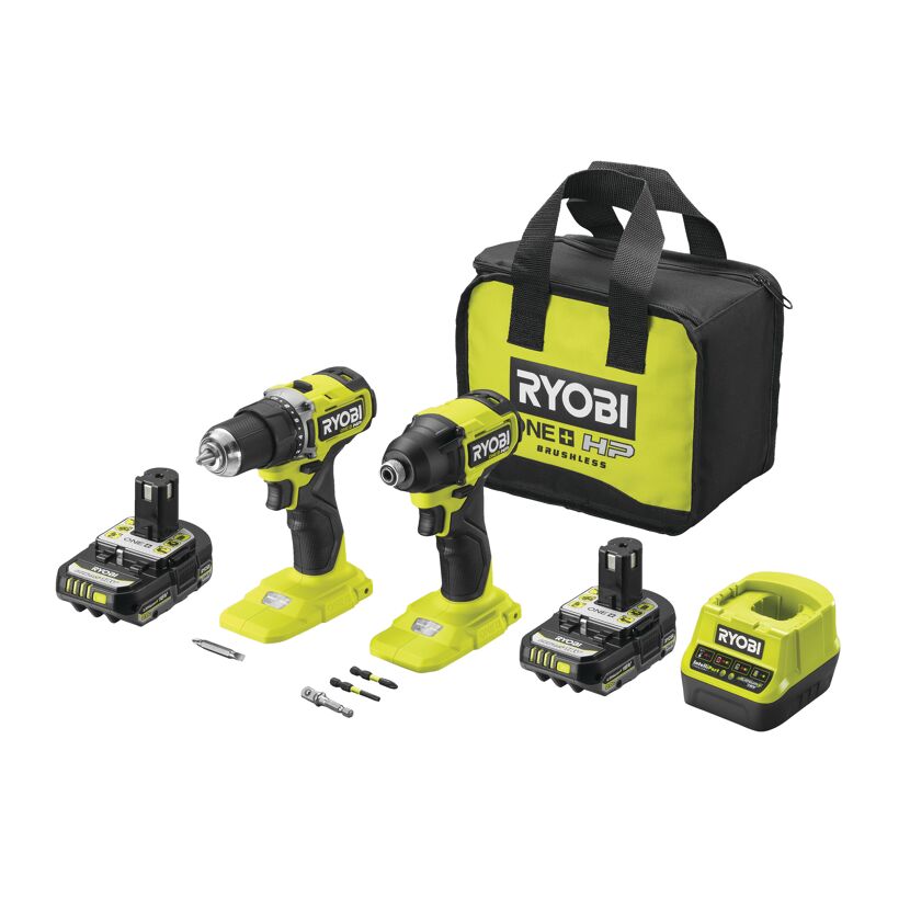 RYOBI Akku-Combo-Kit mit zwei Geräten, Akkus und Ladegerät