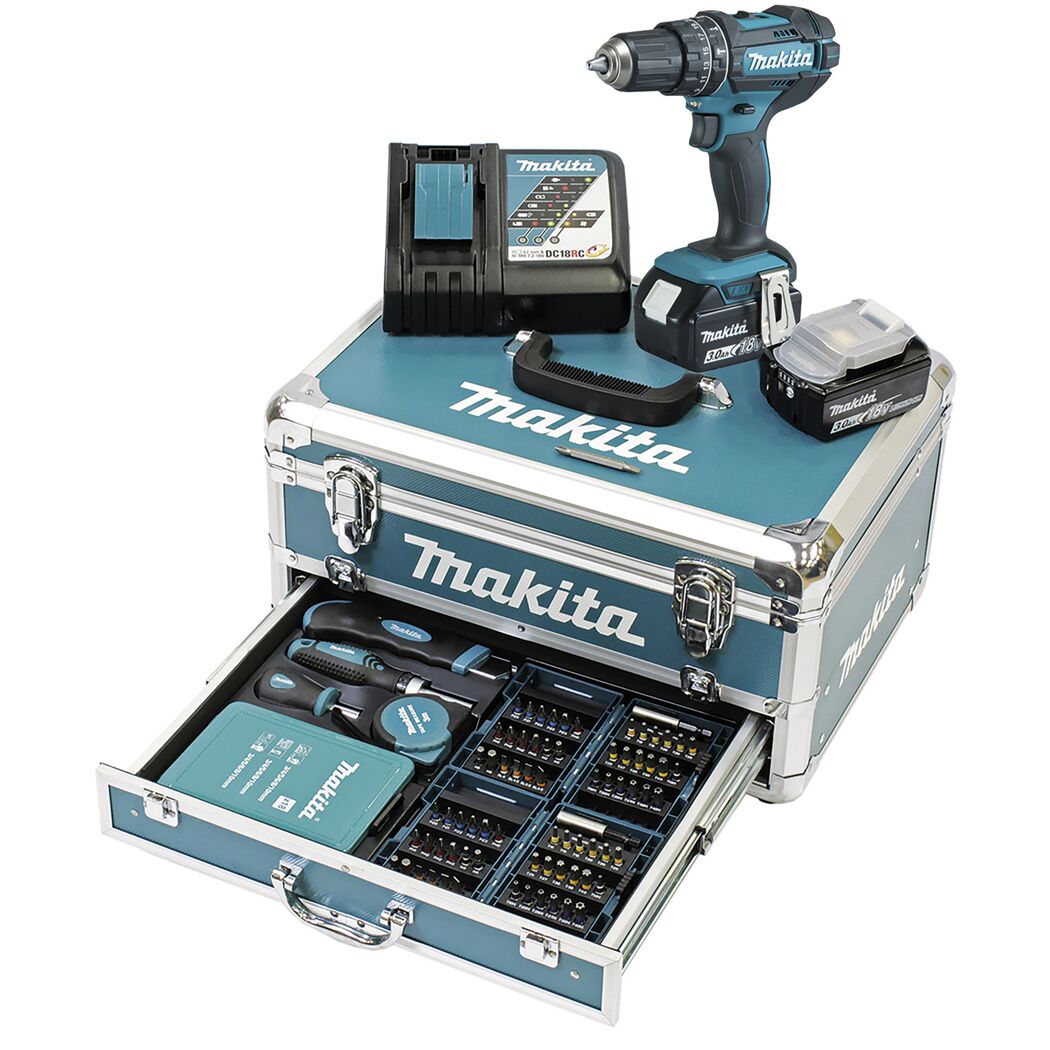 Makita Akku-Schrauber DHP482RFX9 mit Zubehör im Koffer