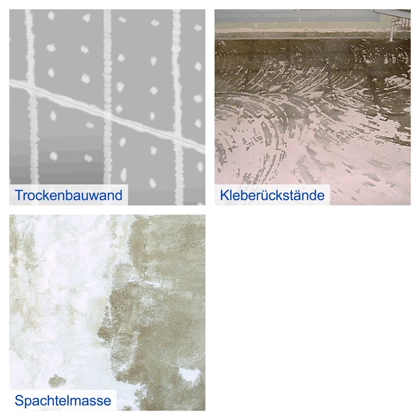 Trockenbauwand, Kleberrückstände, Spachtelmasse