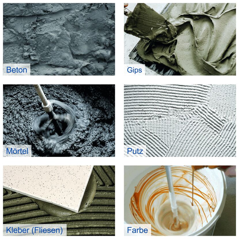 Collage mit Beton, Gips, Mörtel, Putz, Fliesenkleber und Farbe