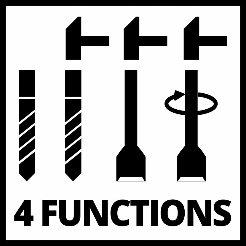 Bohrhammer mit 4 Funktionen: Hämmern, Bohren, Schrauben und Meißeln.