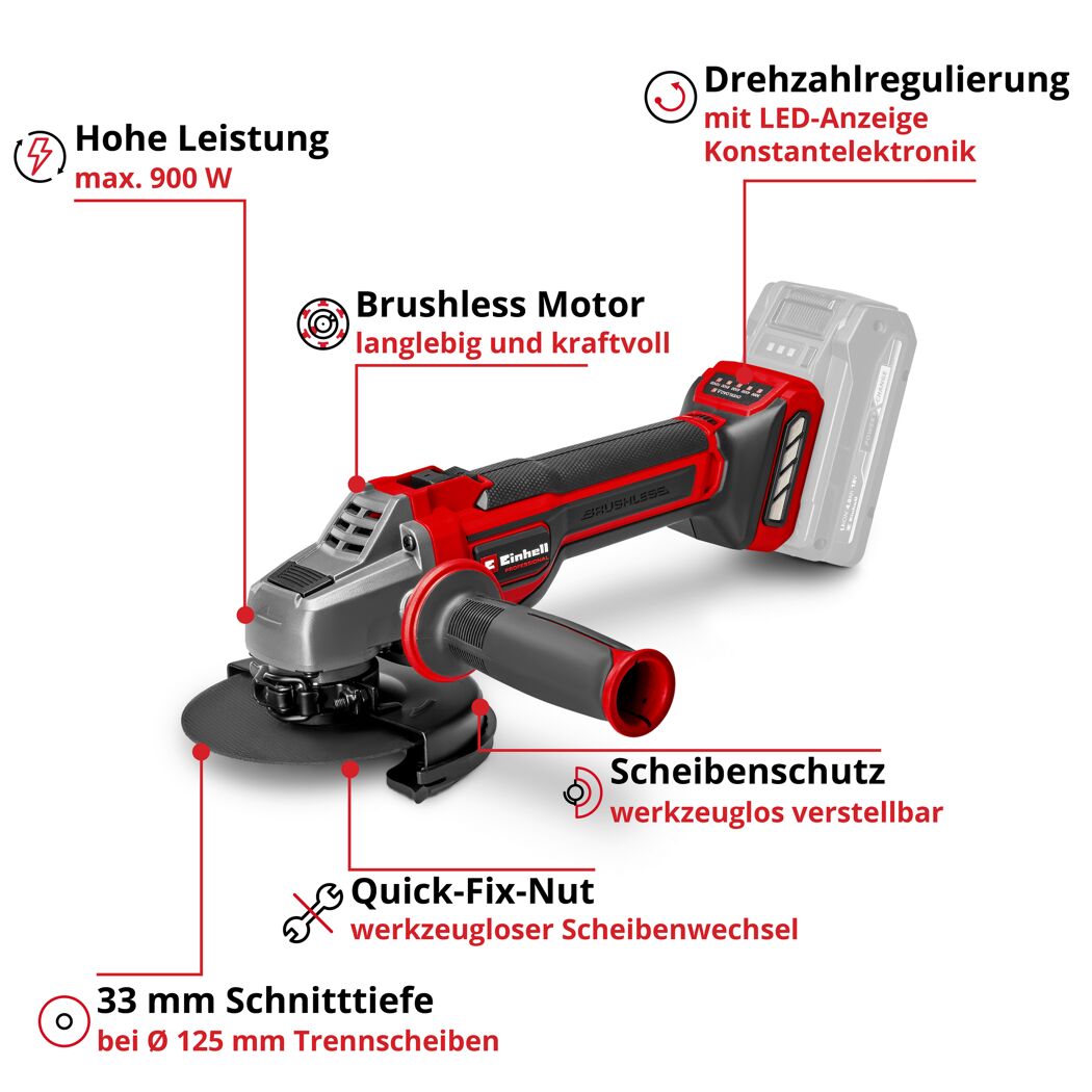 Akku-Winkelschleifer 'TP-AG 18/125 CE Q Li - Solo' ohne Akku und Ladegerät