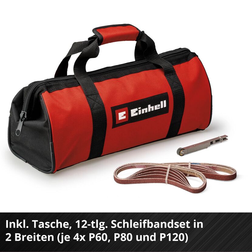 Einhell Akku-Bandfeile TE-BF 18 Li mit Tasche und Schleifbändern