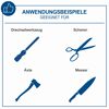 Werkzeuge: Drechselwerkzeug, Schere, Axt, Messer