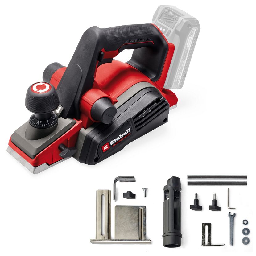 Roter Elektrohobel mit Zubehör