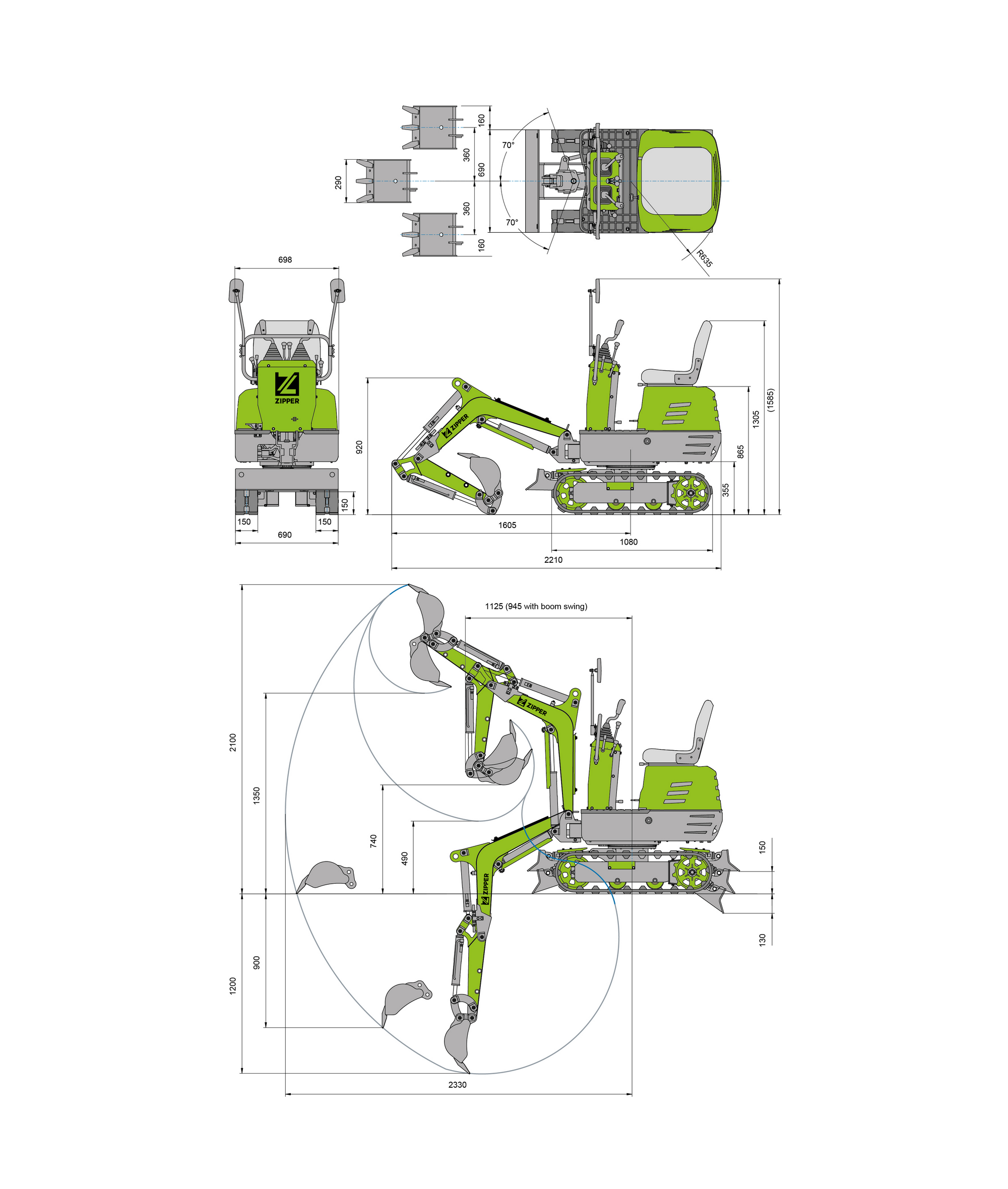 Mini-Bagger Set 'ZI-MBGS600' 6,3 kW