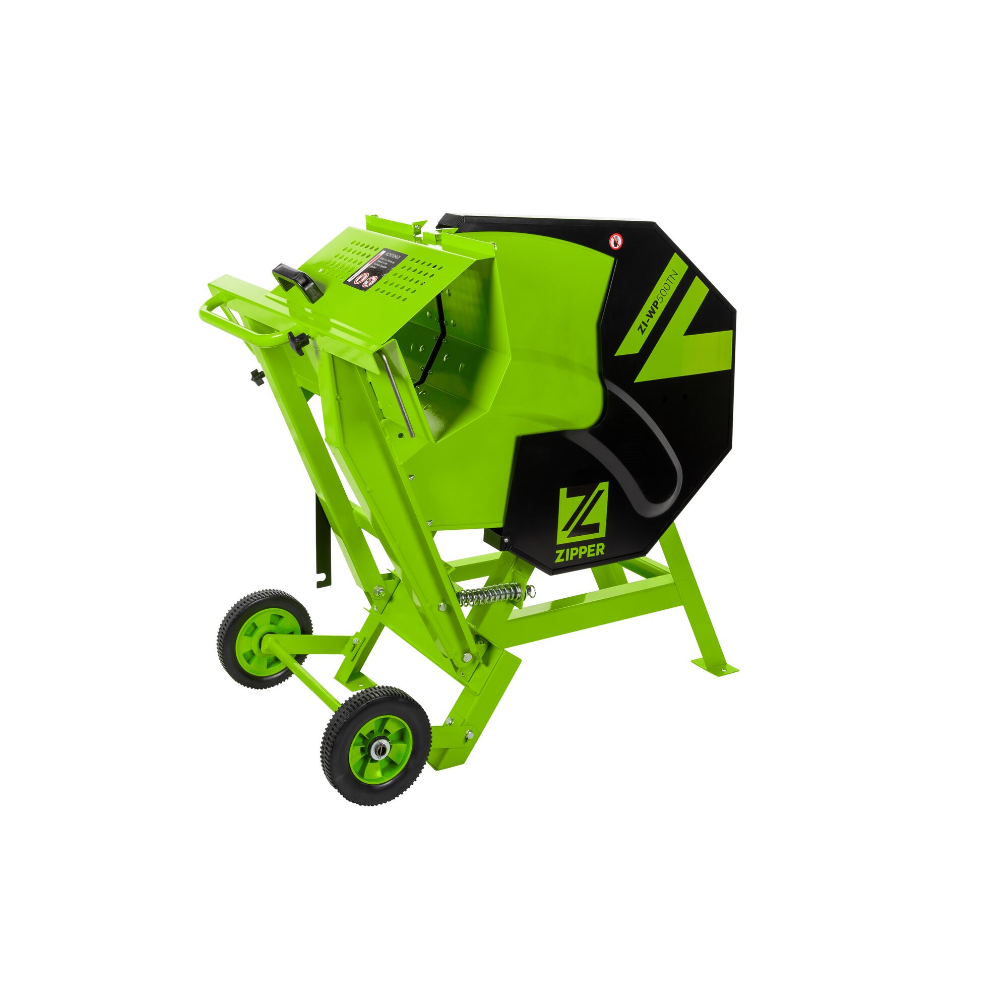 Grüne Wippkreissäge mit Rädern