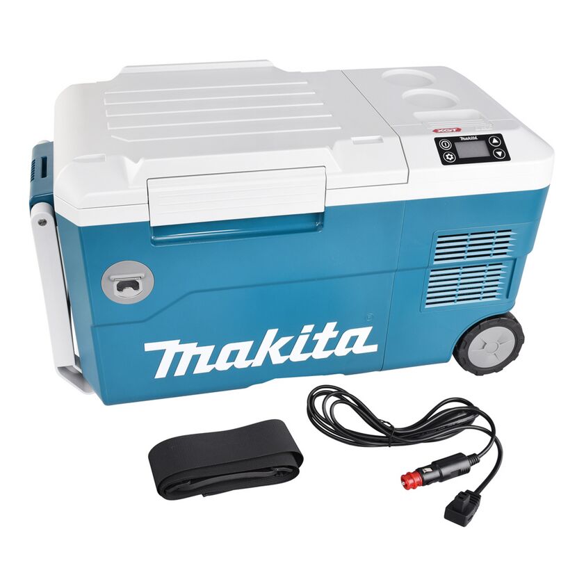 Blau-weiße Makita Kühlbox mit Rollen