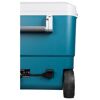 Blaue Kühlbox mit Rollen und Stromanschluss