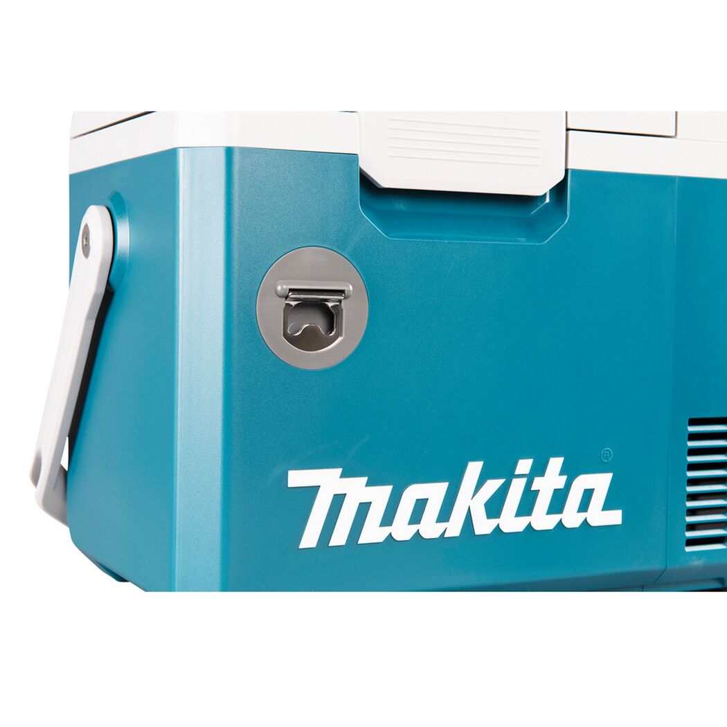 Blaue Makita Kühlbox mit Flaschenöffner