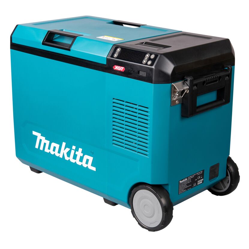 Blaue Makita Kühlbox mit Rollen