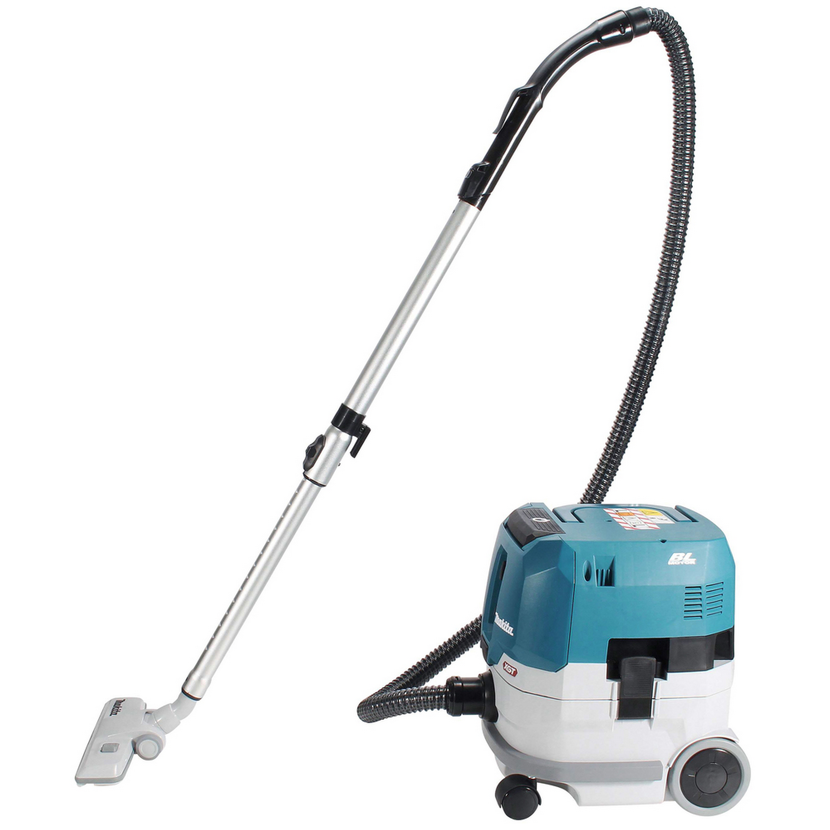 Blauer und grauer Staubsauger mit Schlauch