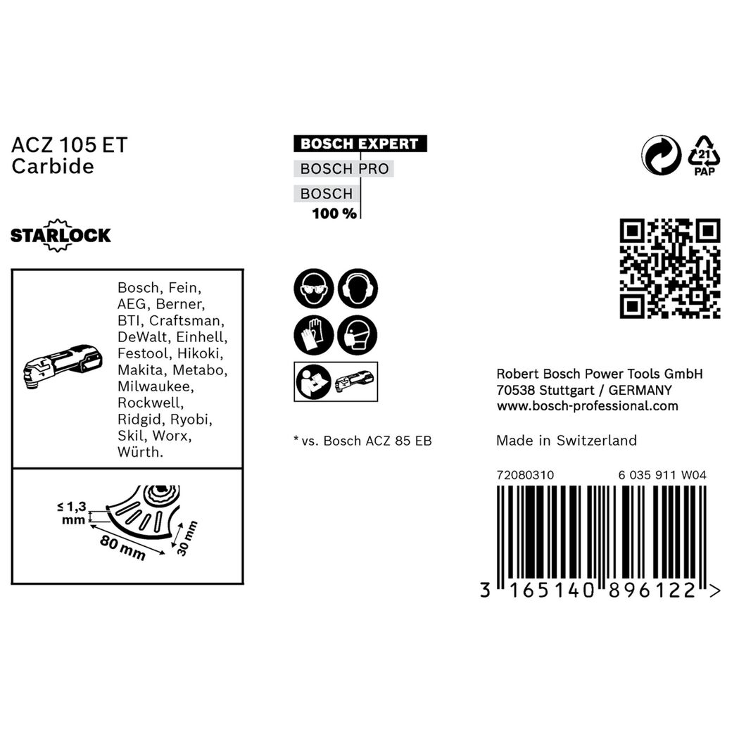 Sägeblatt 'Expert MultiMaterial Segment Blade ACZ 105 ET' für Multifunktionswerkzeuge 105 mm, 5 Stück