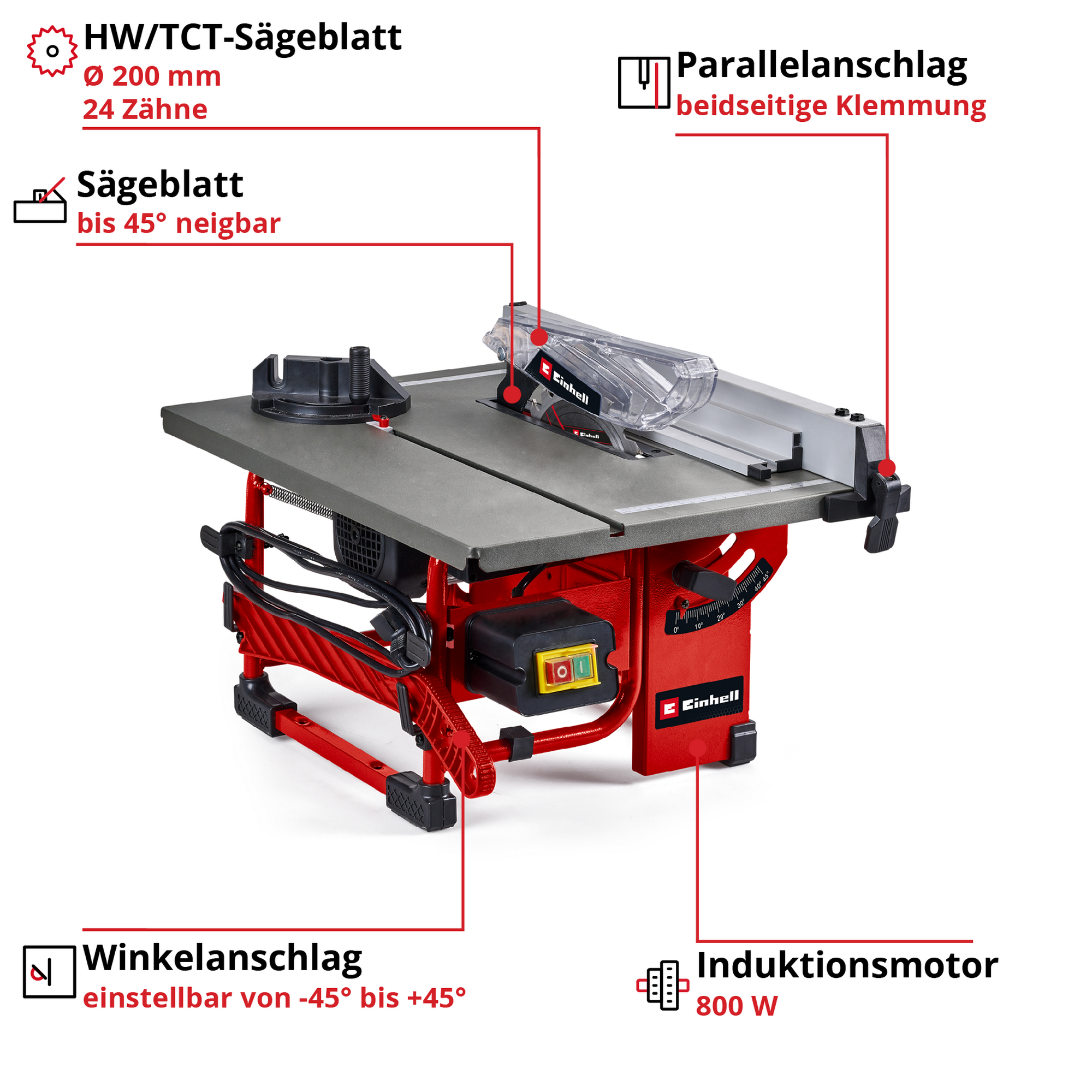 Tischkreissäge 'TC-TS 8 I' 800 W rot + product picture