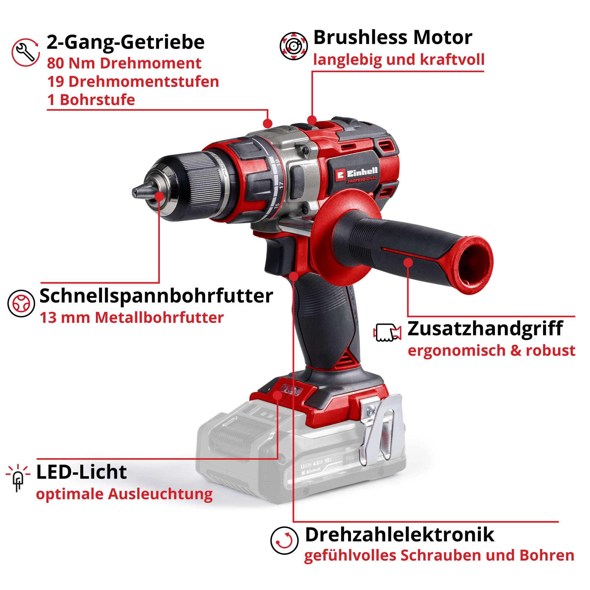 Akku-Bohrschrauber 'Professional TP-CD 18/80 Li BL-Solo' ohne Akku und Ladegerät + product picture