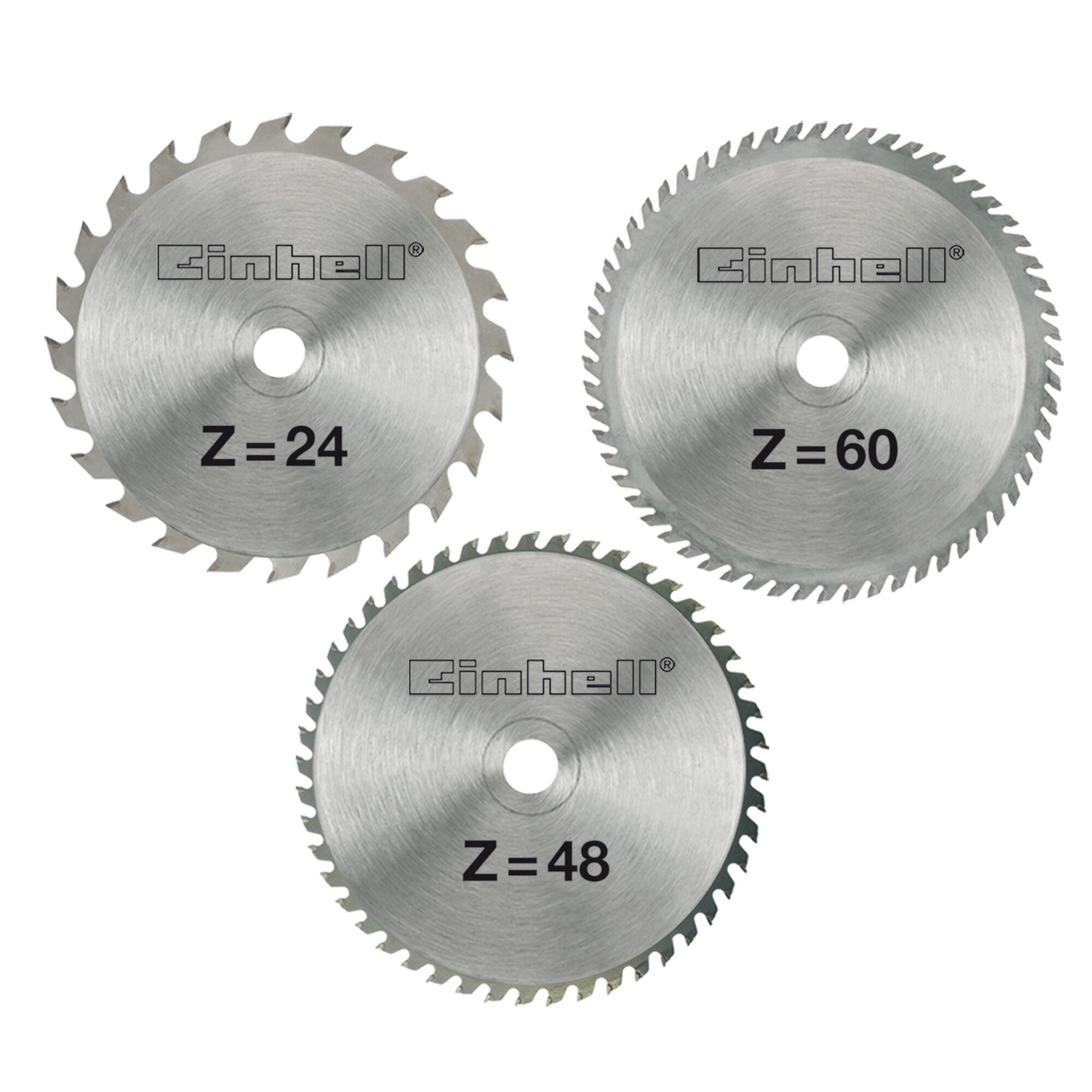 Drei Einhell HM-Sägeblätter mit 24, 48 und 60 Zähnen