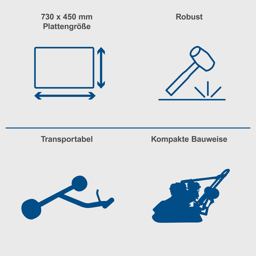 Rüttelplatte HP3000s: Plattengröße, Robustheit, Transportabel, Kompakte Bauweise