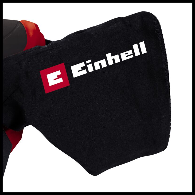 Schwarze Tasche mit Einhell Logo und rotem Reißverschluss.