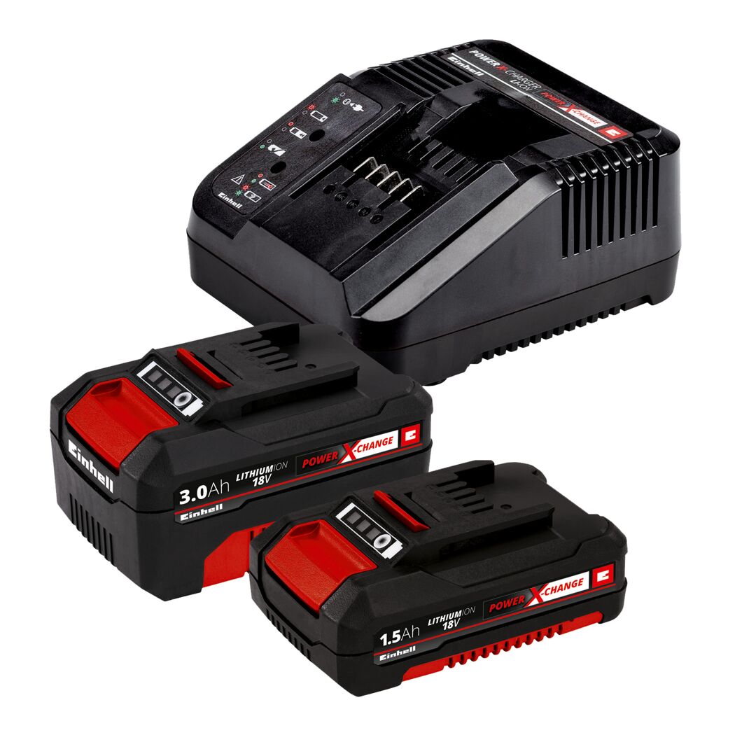 Einhell Power X-Change Ladegerät und zwei Akkus