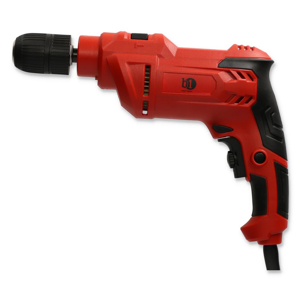 Rote Schlagbohrmaschine mit schwarzem Griff