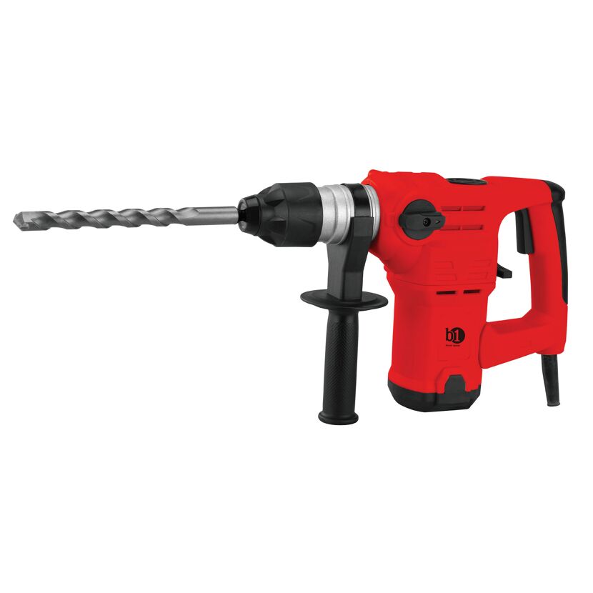Roter Bohrhammer mit Bohrer