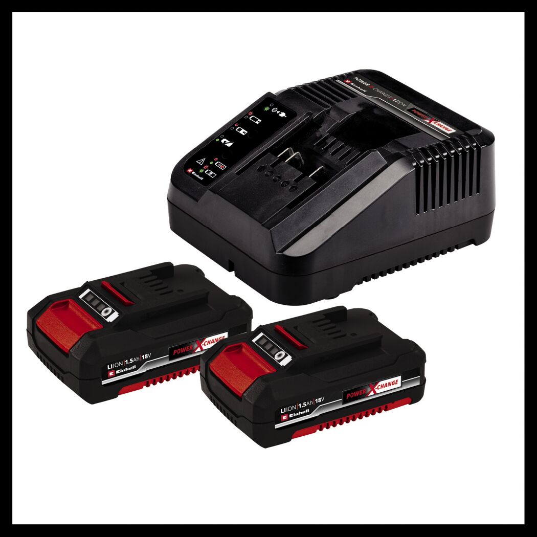 Einhell Power X-Change Ladegerät und zwei Akkus