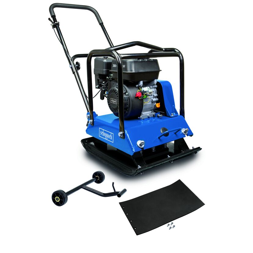 Blaue Rüttelplatte HP1800S mit Zubehör