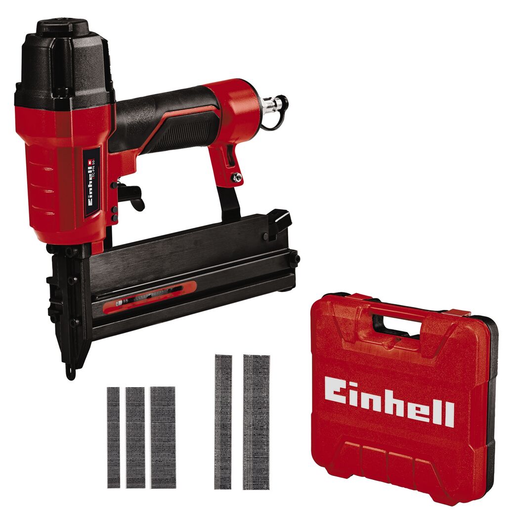 Drucklufttacker TC-PN 50 von Einhell mit Karton und Tackerklammern