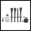 Druckluft-Meißel-Set mit verschiedenen Meißeln, Ölflasche und Feder