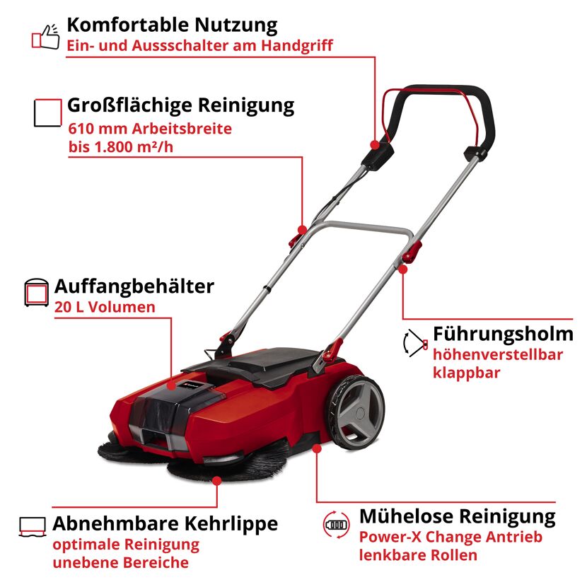 Akku-Kehrmaschine mit Auffangbehälter