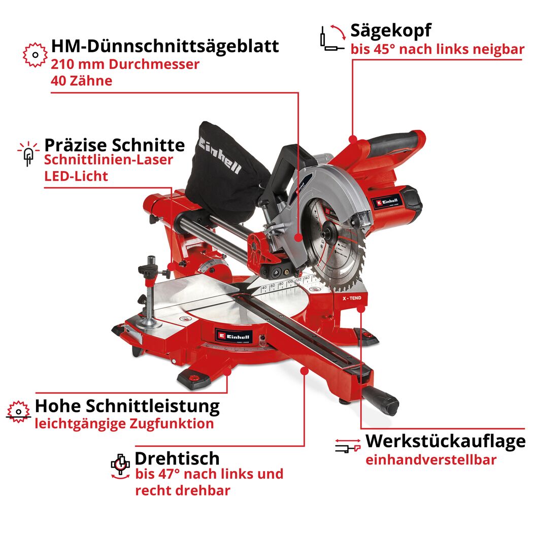 Zug-, Kapp- und Gehrungssäge 'TE-SM 36/210 Li-Solo' 18 V ohne Akku, Ø 210 mm