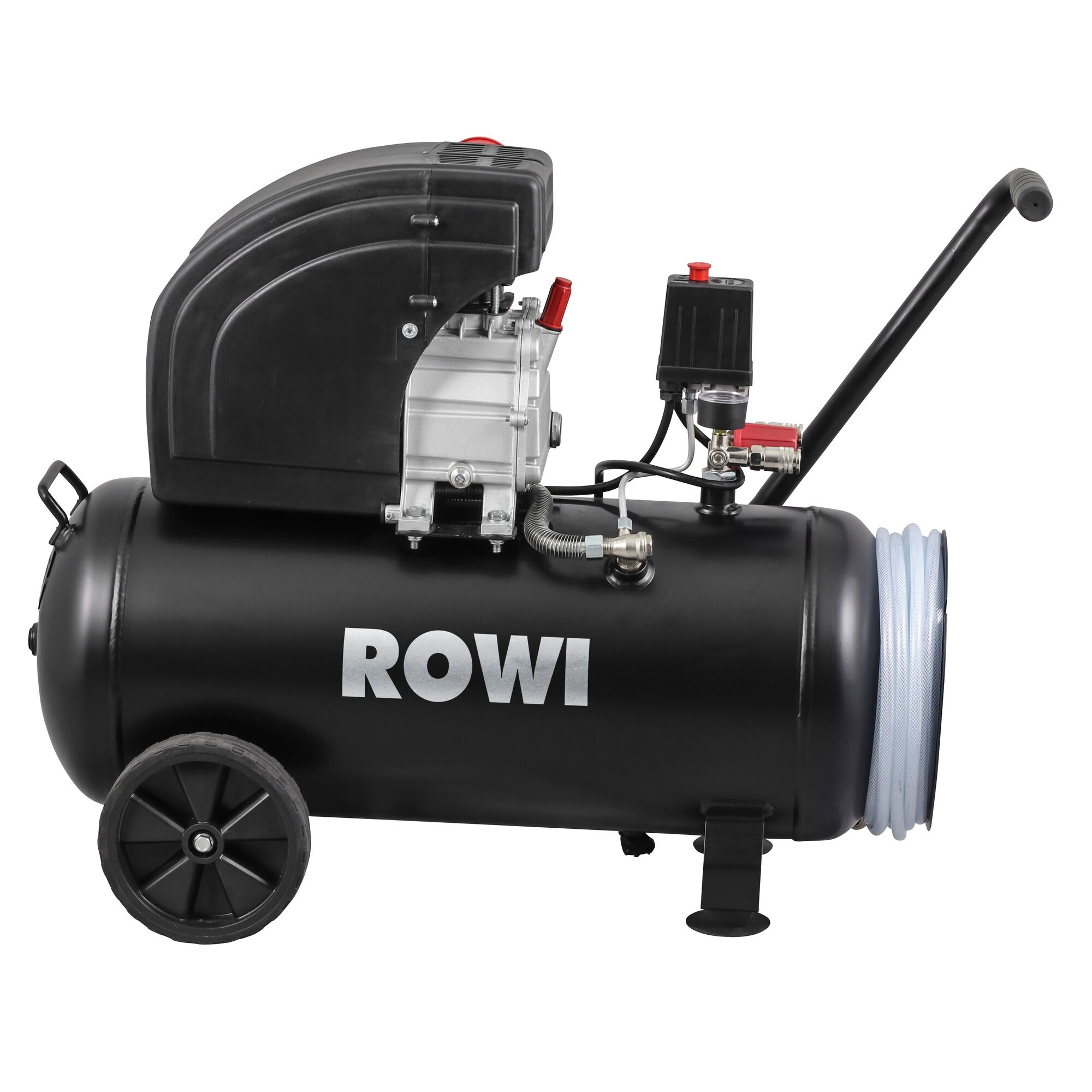 Schwarzer ROWI Kompressor mit Schlauch und Griff