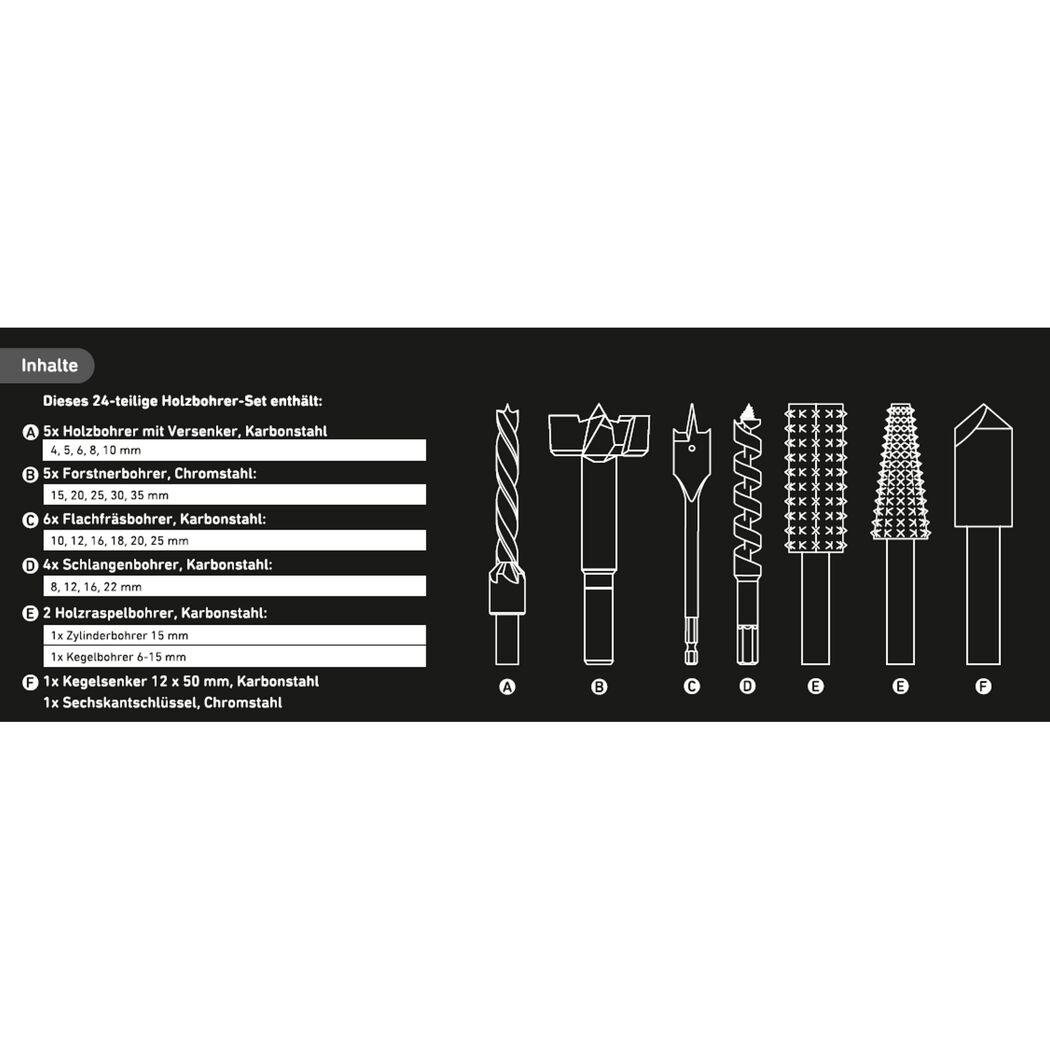 24-teiliges Holzbohrer-Set mit verschiedenen Bohrern