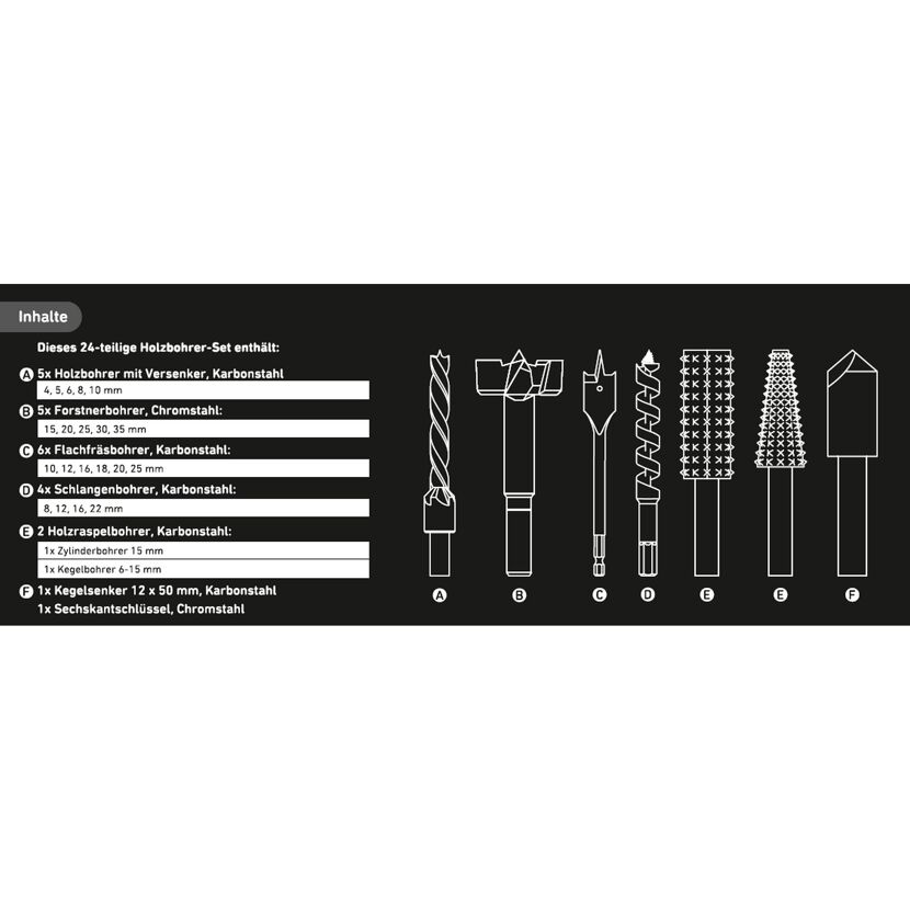 24-teiliges Holzbohrer-Set mit verschiedenen Bohrern