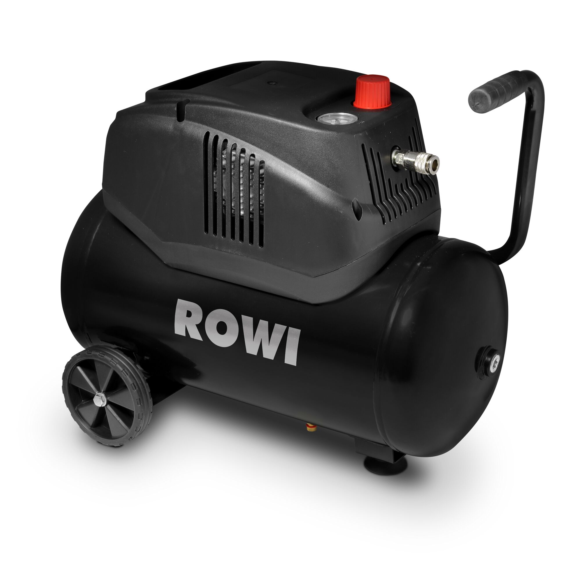 Schwarzer ROWI Kompressor mit Griff und Rad