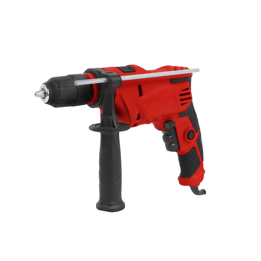 Eine rote Schlagbohrmaschine.