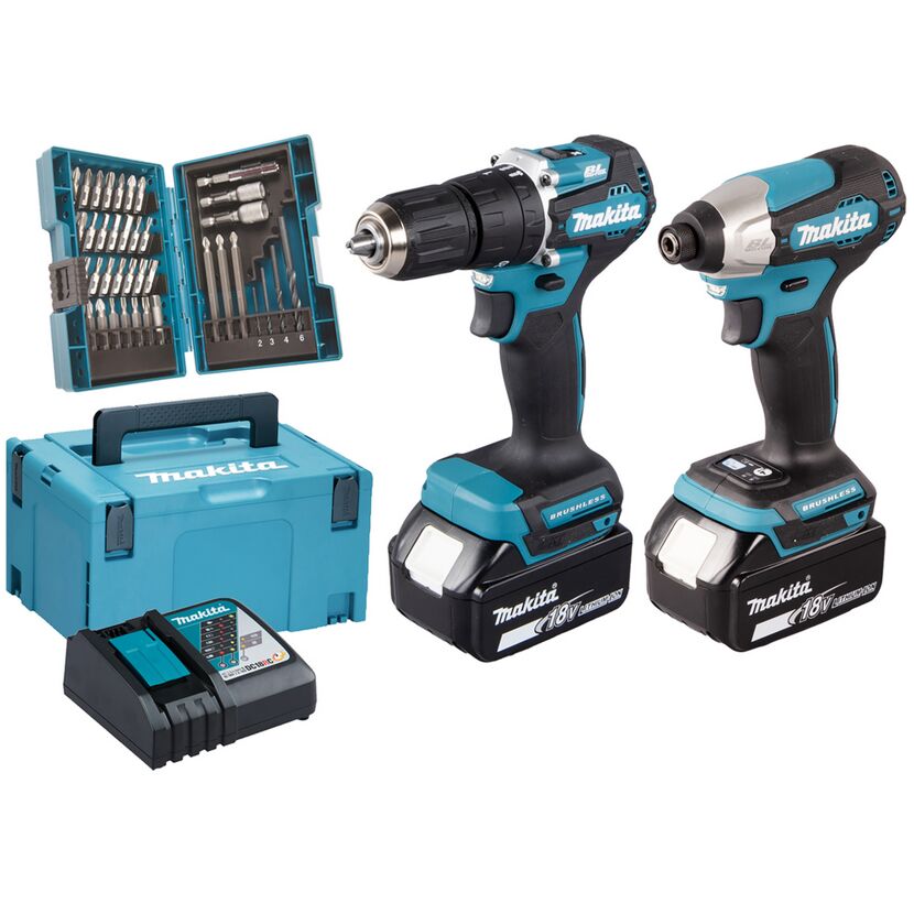 Makita Akku-Kombo-Kit mit zwei Geräten, Ladegerät und Bits