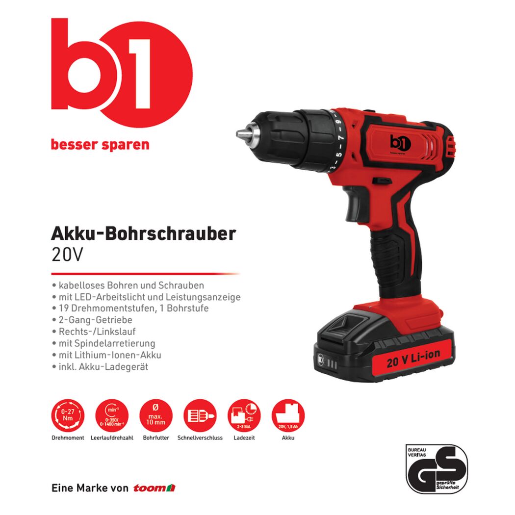 Akku-Bohrschrauber 20 V 1,5 Ah