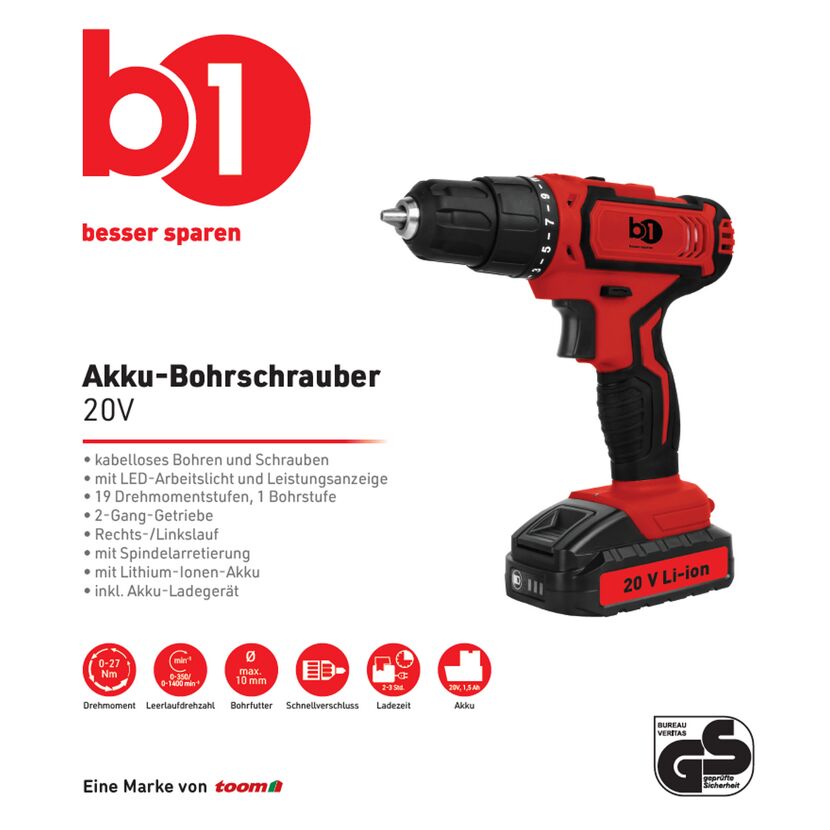 Akku-Bohrschrauber 20 V 1,5 Ah