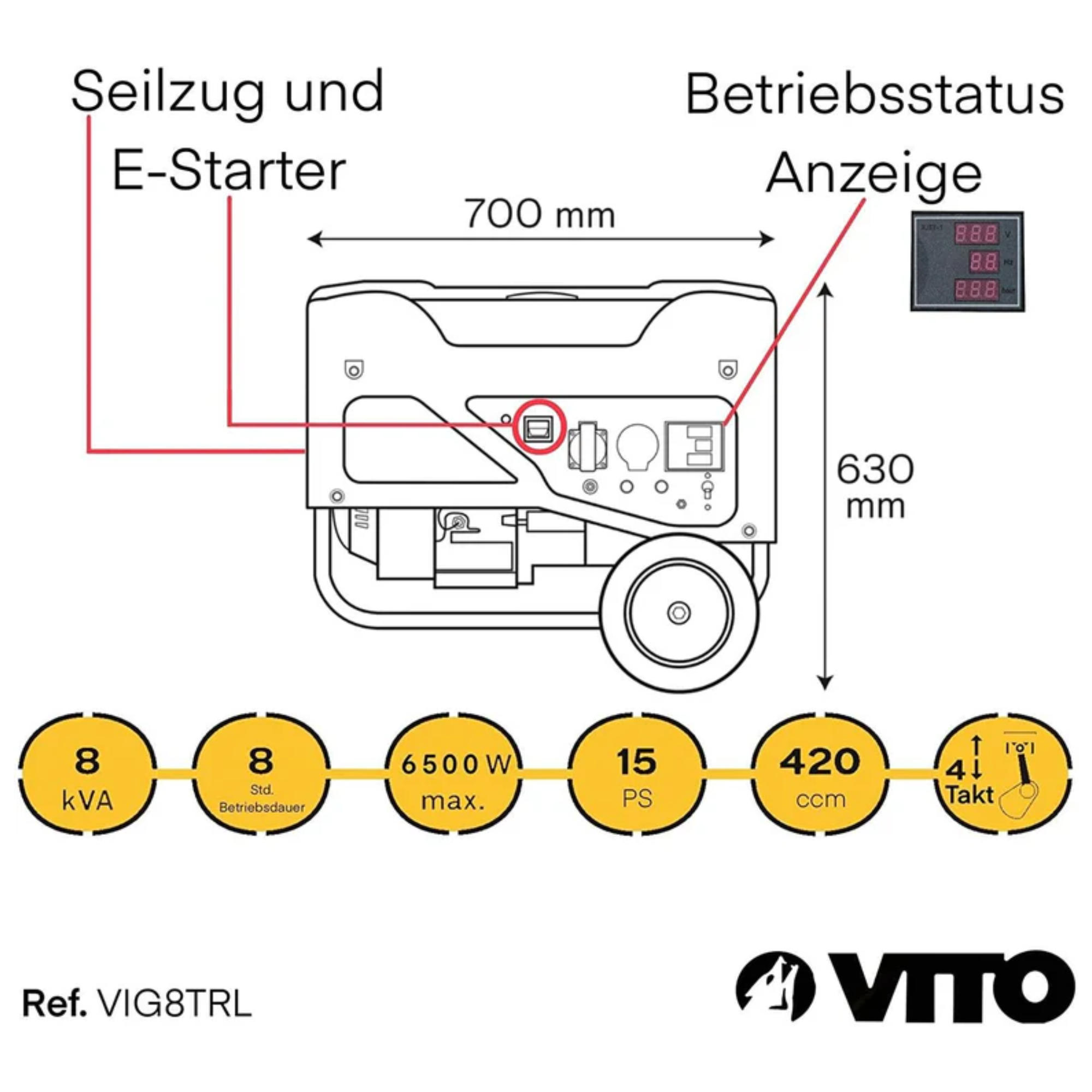 Benzin-Stromerzeuger 'Pro Power VIG8TRL' 6 kW 4-Takt-Motor 8 kVA + product picture