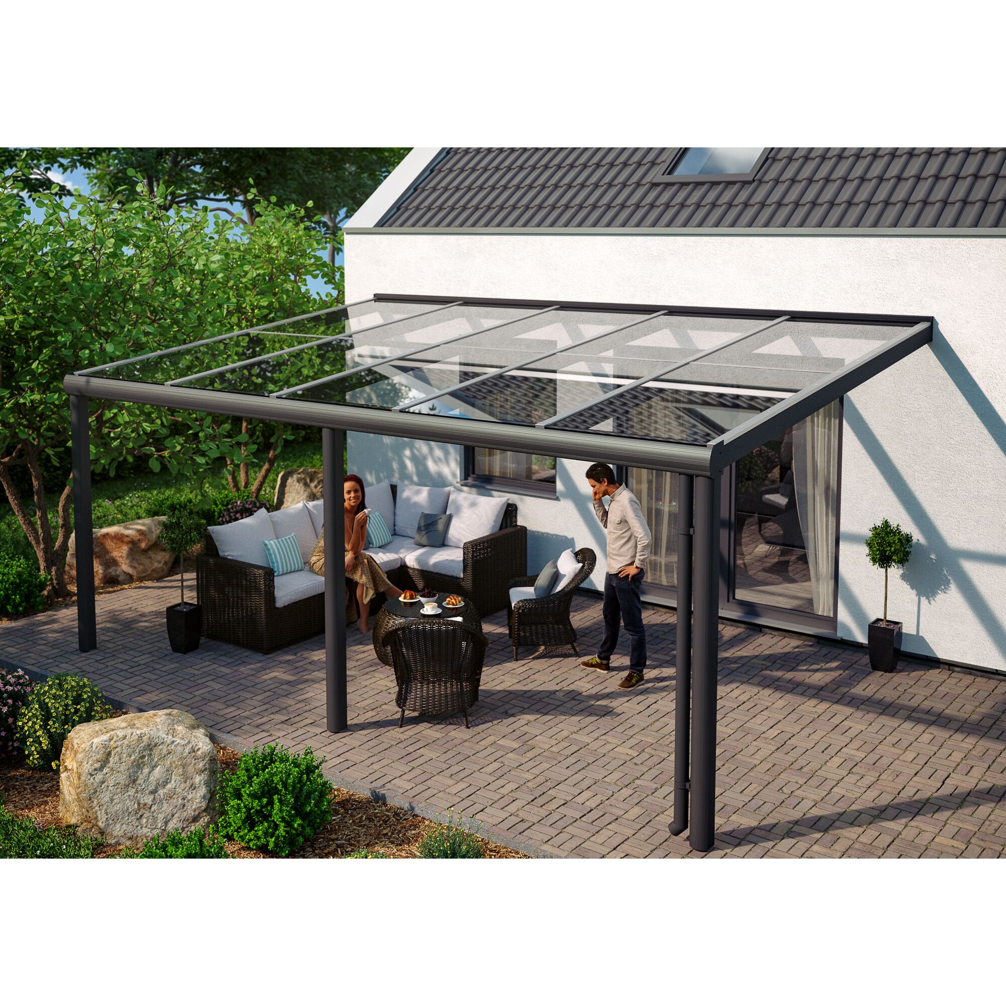 Terrassenüberdachung mit Sitzgruppe