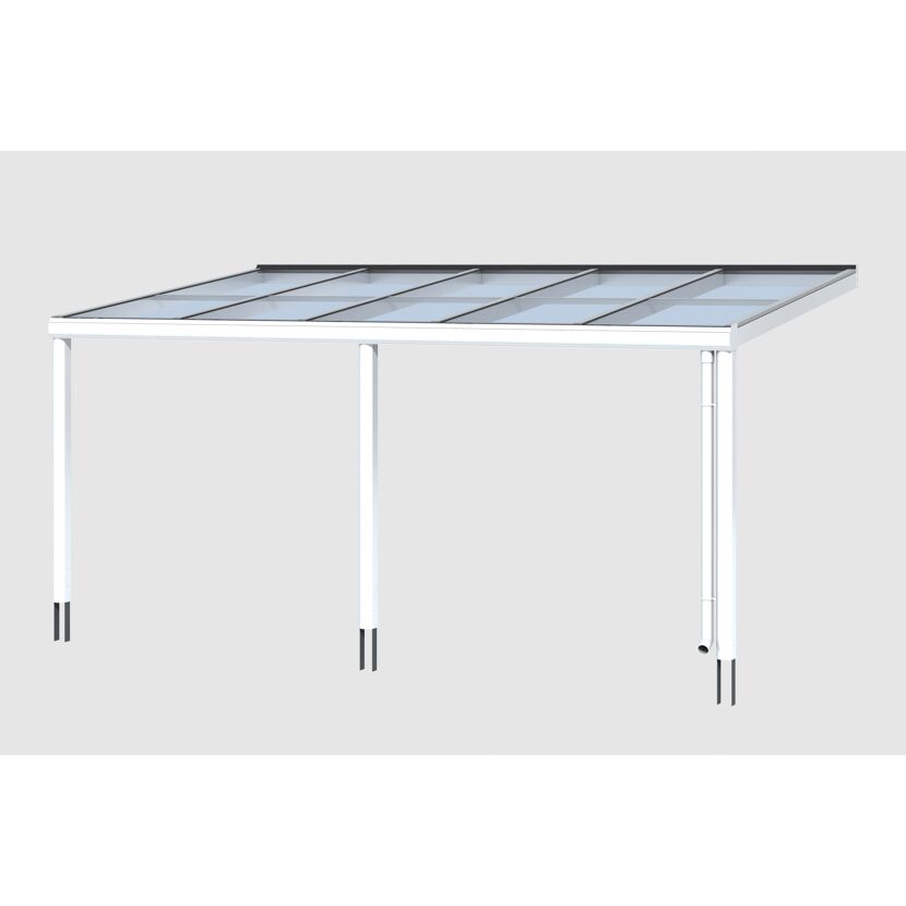Weiße Terrassenüberdachung mit Glaselementen