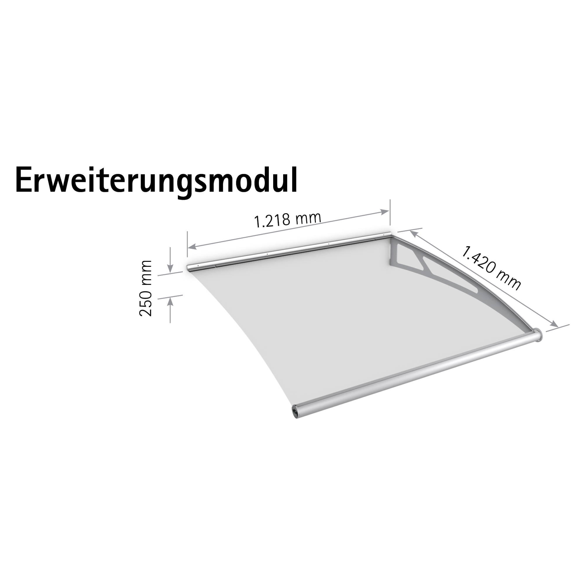 Pultbogen-Vordach "LT-Line" Erweiterungsmodul Edelstahl/Acrylglas satiniert 122 x 142 cm + product picture