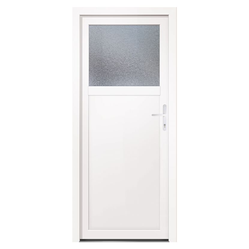 Weiße Tür mit Glaseinsatz