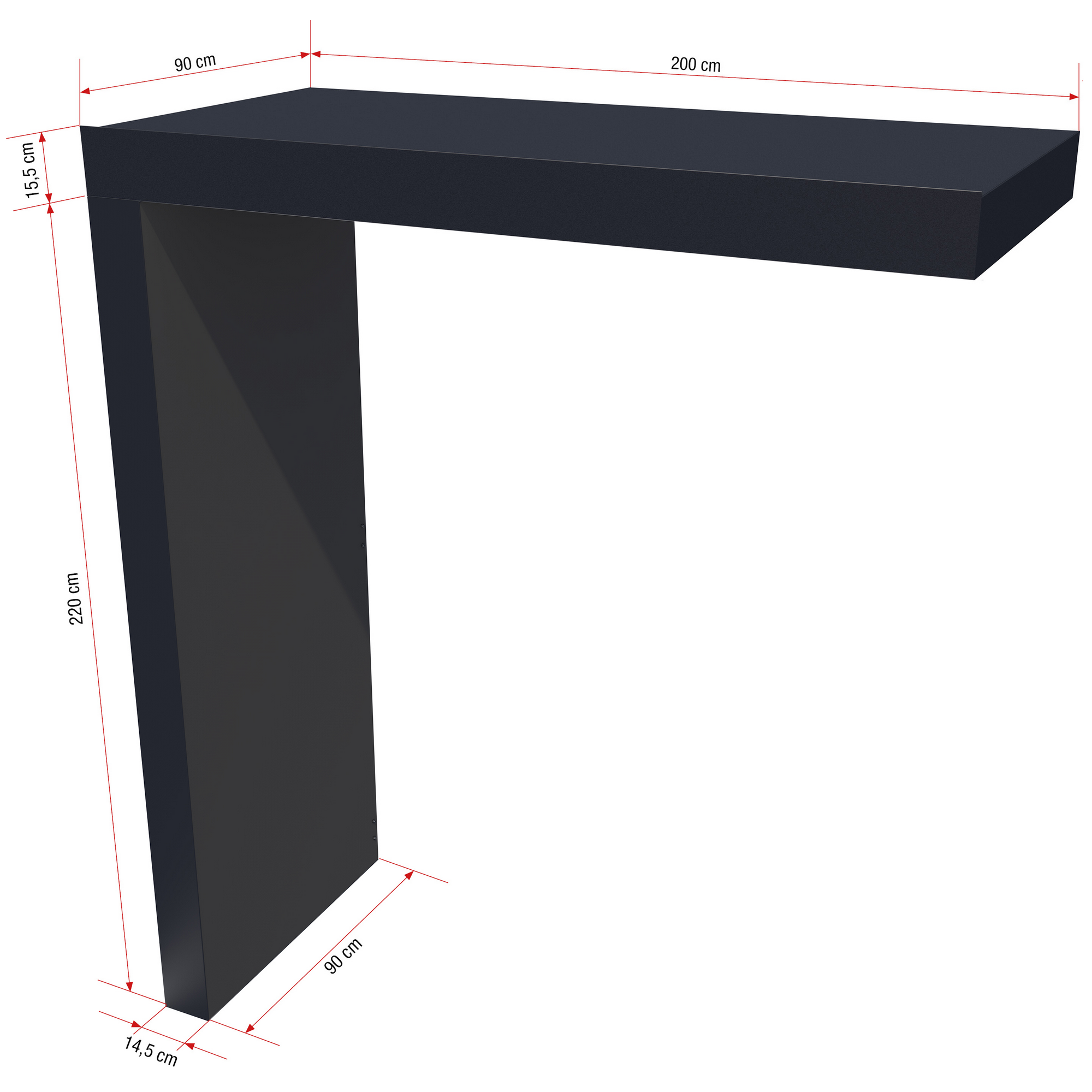 Rechteckvordach 'BS' anthrazit 200 x 90 x 14,5 cm mit Seitenteil + product picture