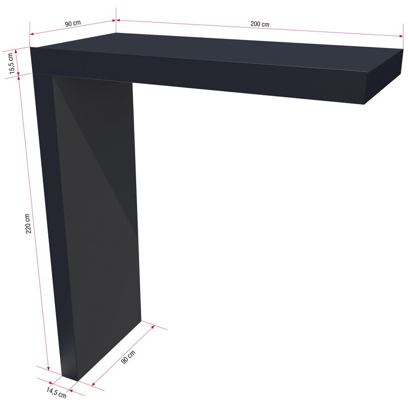 Rechteckvordach 'BS' anthrazit 200 x 90 x 14,5 cm mit Seitenteil
